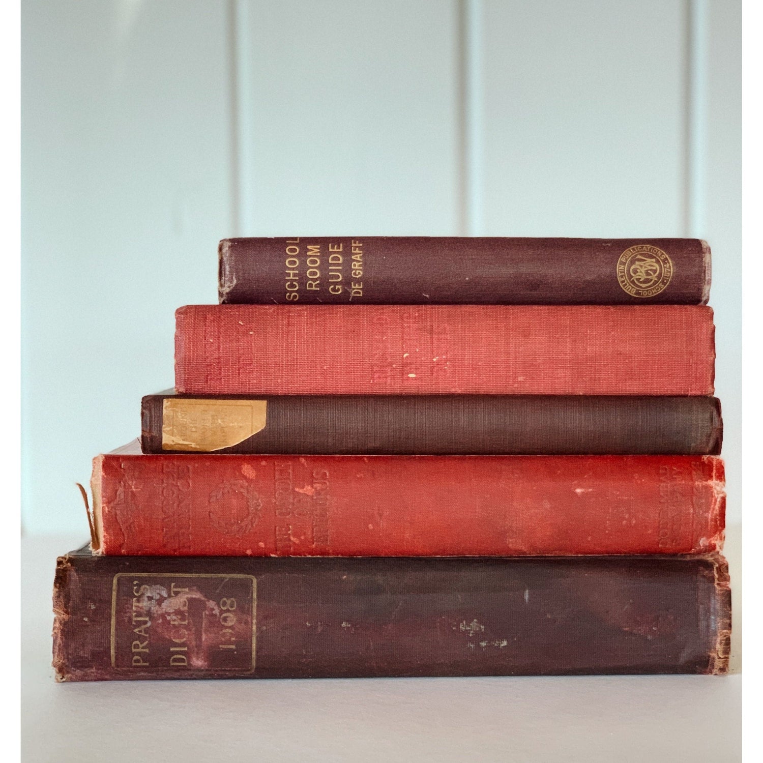 Maroon and Red Vintage Book Set, Mid-Century Books for Shelf Styling