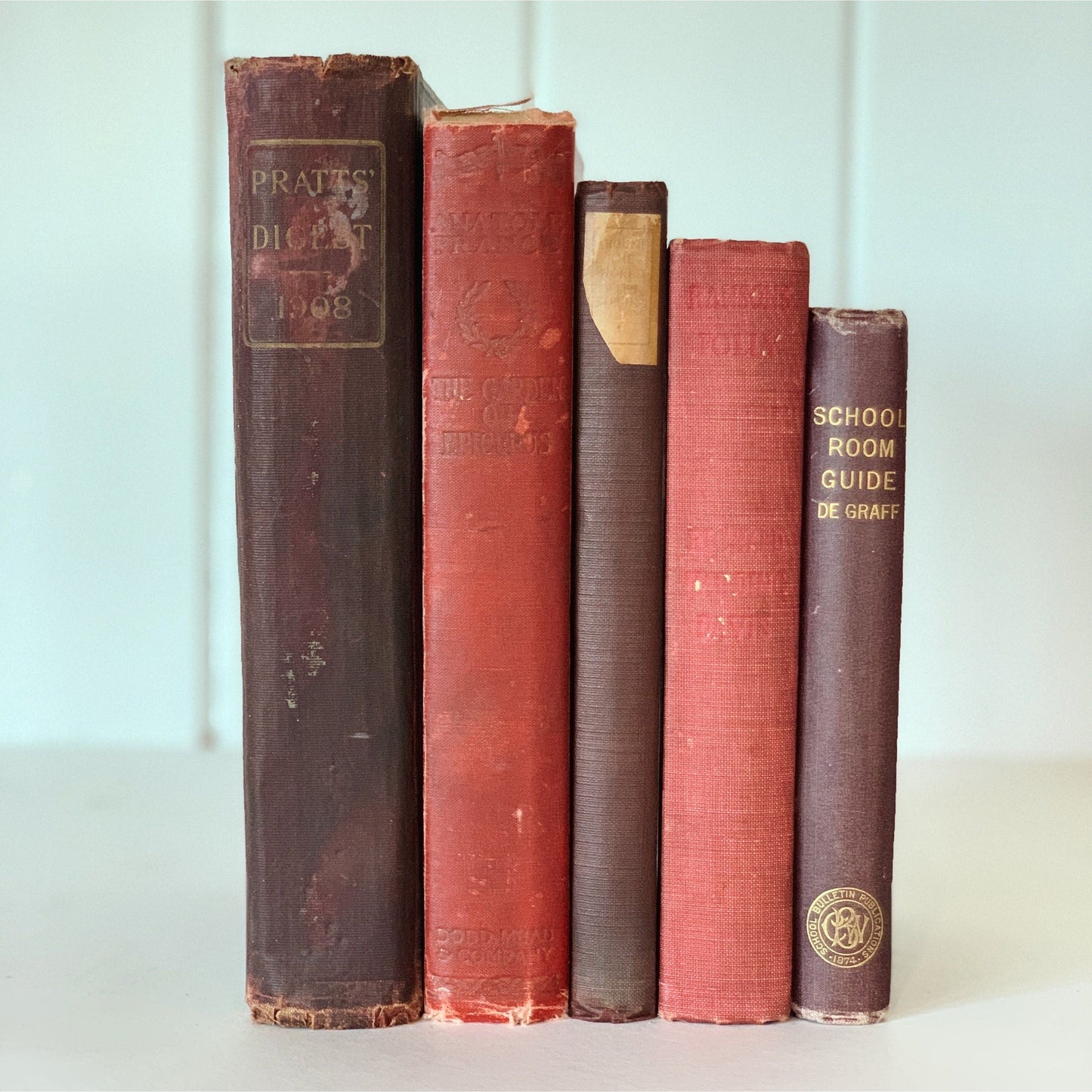 Maroon and Red Vintage Book Set, Mid-Century Books for Shelf Styling