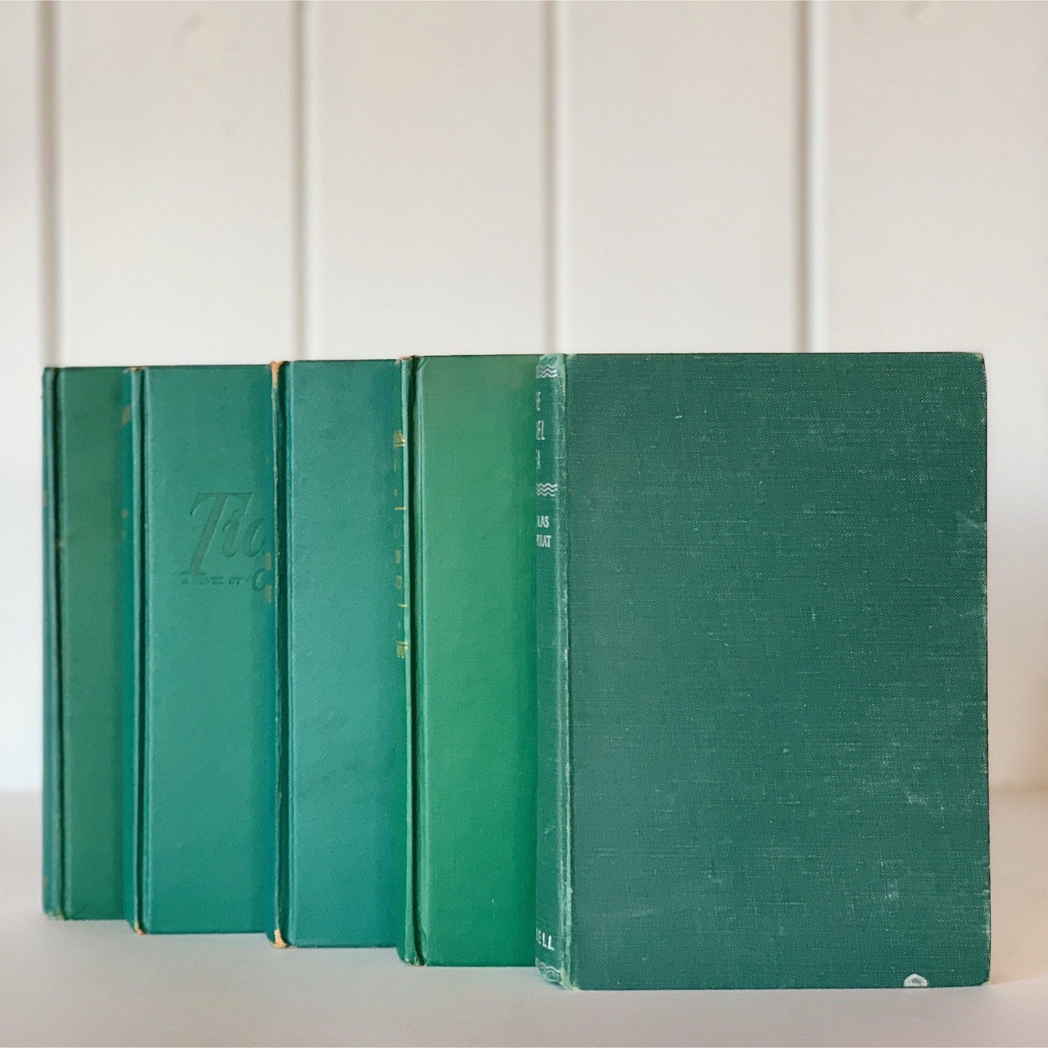 Decorative Retro Green Vintage Book Set, Mid-Century Modern Book Bundle for Bookshelf Decor