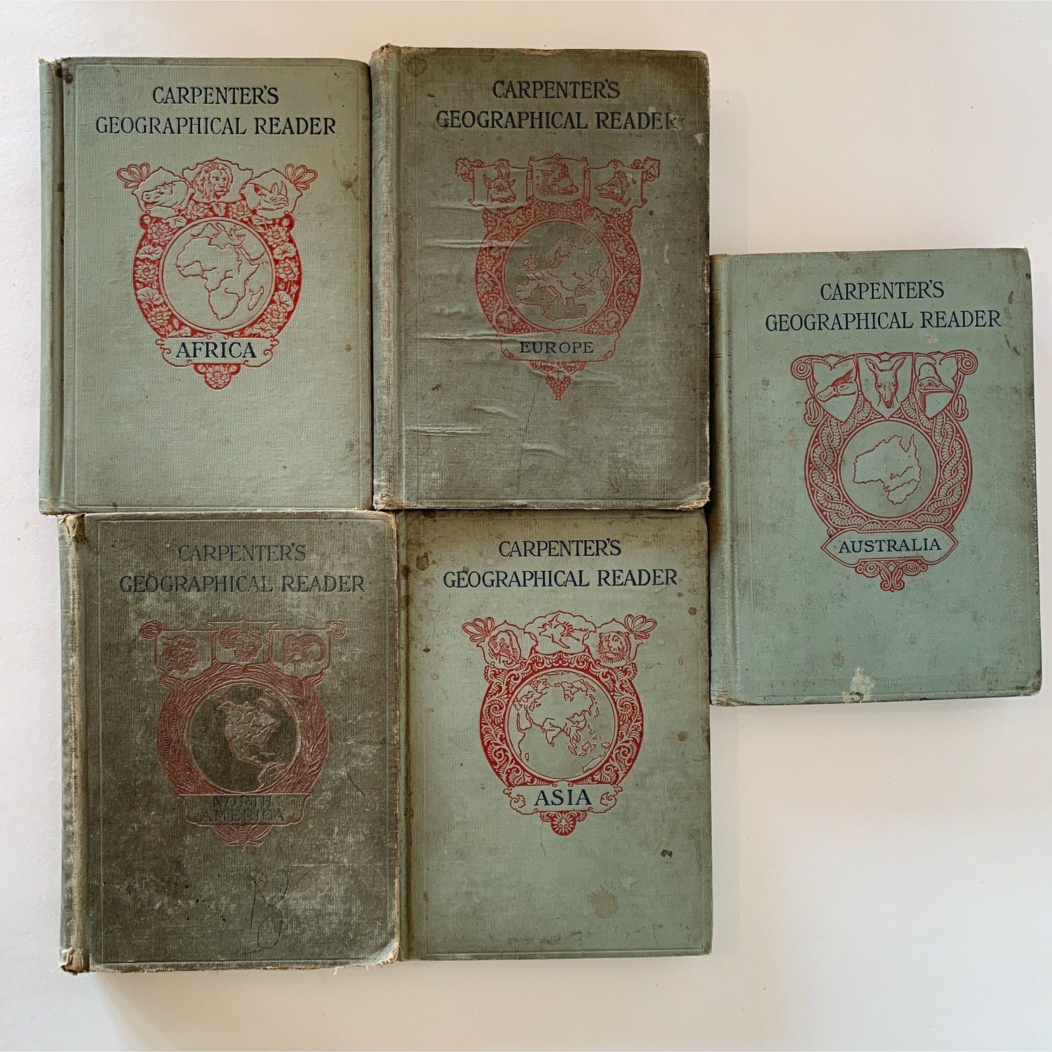 Antique Blue School Book Bundle, Carpenter's Geography Series, 1897-1904