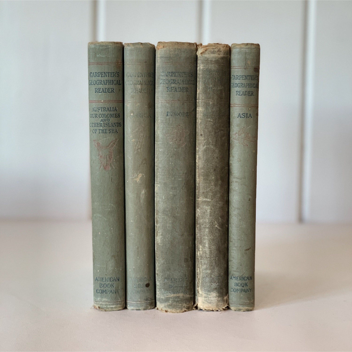 Antique Blue School Book Bundle, Carpenter's Geography Series, 1897-1904
