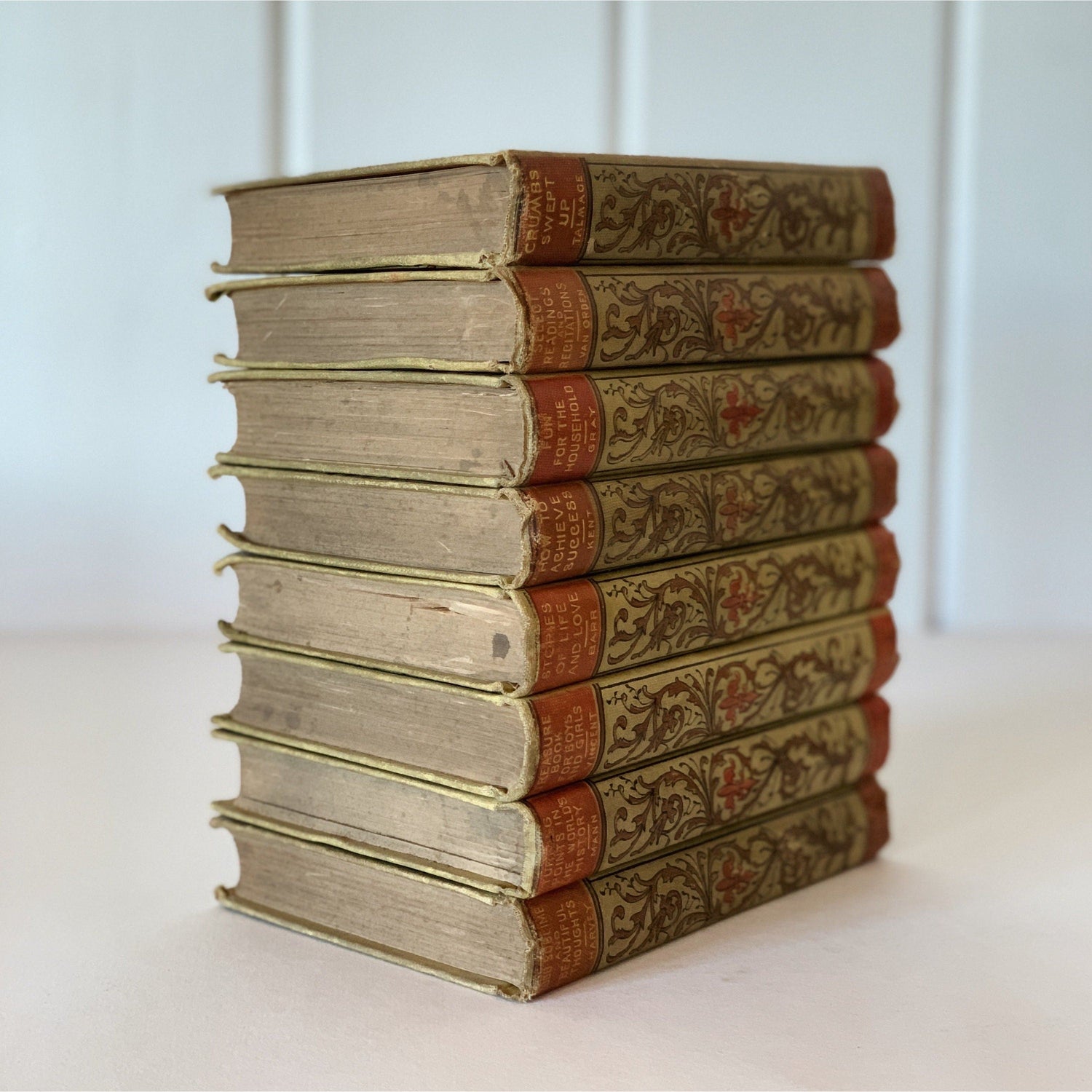 Ornate Beige Small Book Set, Antique Mini Books, Christian Herald Book Set, 1897