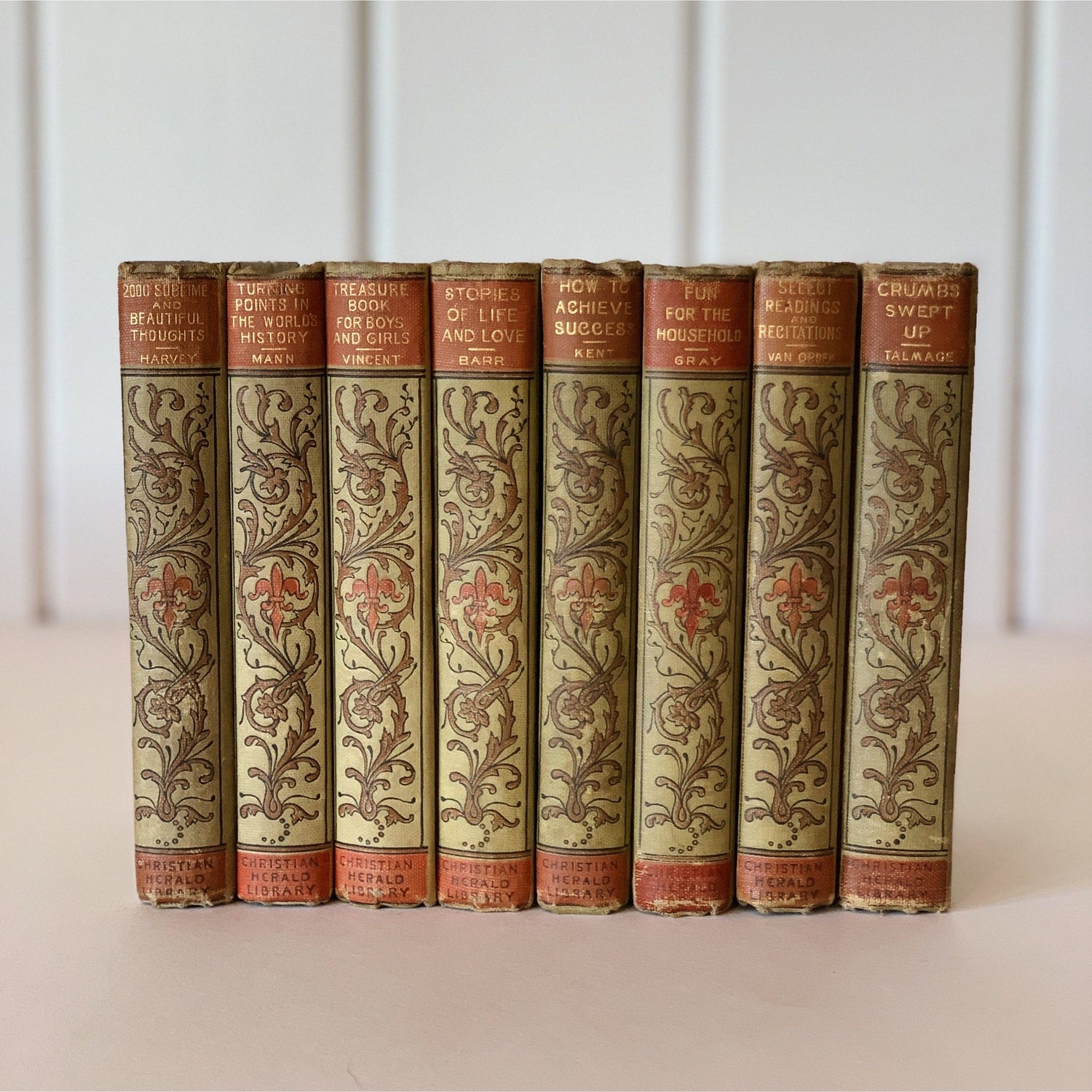 Ornate Beige Small Book Set, Antique Mini Books, Christian Herald Book Set, 1897