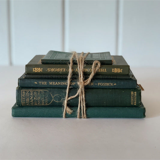 Antique Hunter Green Books for Display, Small Book Set, Decorative Books By Color