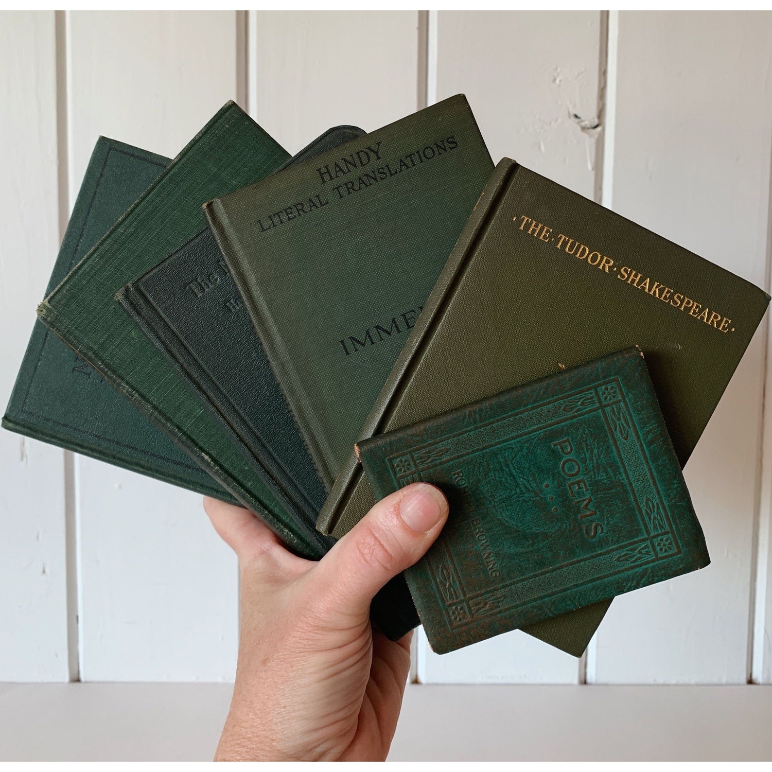 Antique Hunter Green Books for Display, Small Book Set, Decorative Books By Color