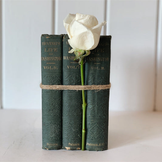 Antique Green Books for Shelf Styling, Life of George Washington, Irving, 1850s