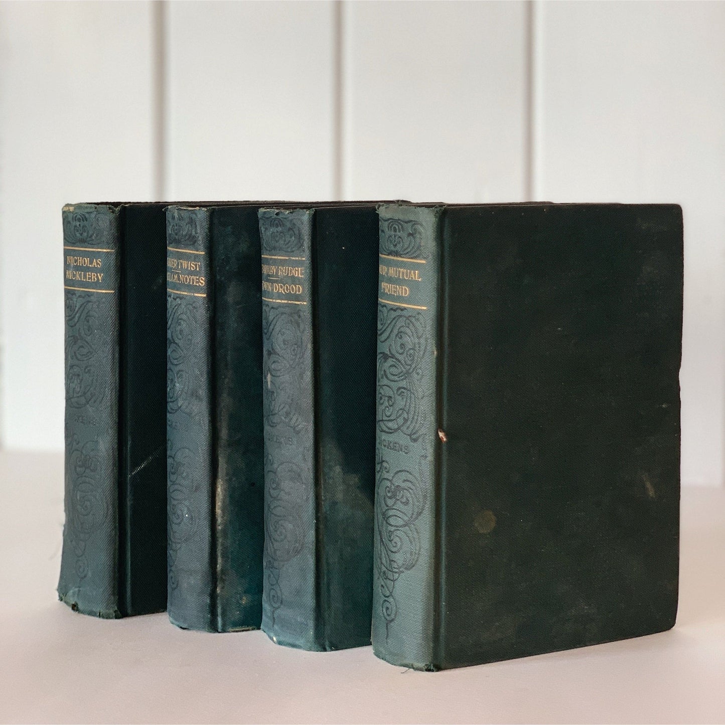 Shabby Antique Green Charles Dickens Books for Display