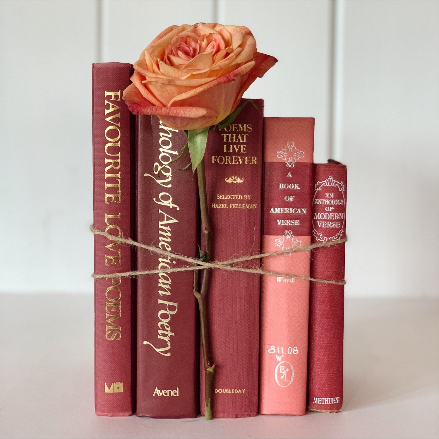 Red and Pink Poetry and Literature Books for Decor, Vintage Book Bundle