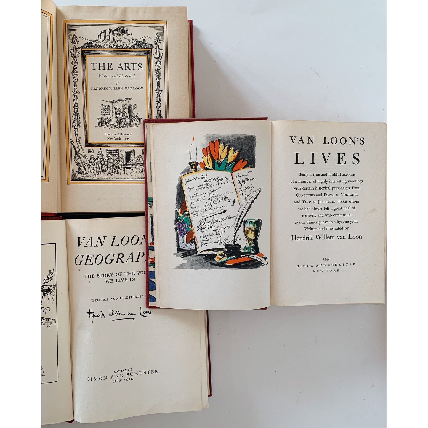 Set of Three Hendrik Willem Van Loon Books, The Arts, Geography, Van Loon's Lives