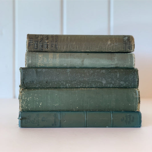 Antique Blue Faded Book Bundle, Bookshelf Decor, Farmhouse Decor, Shabby Book Bundle