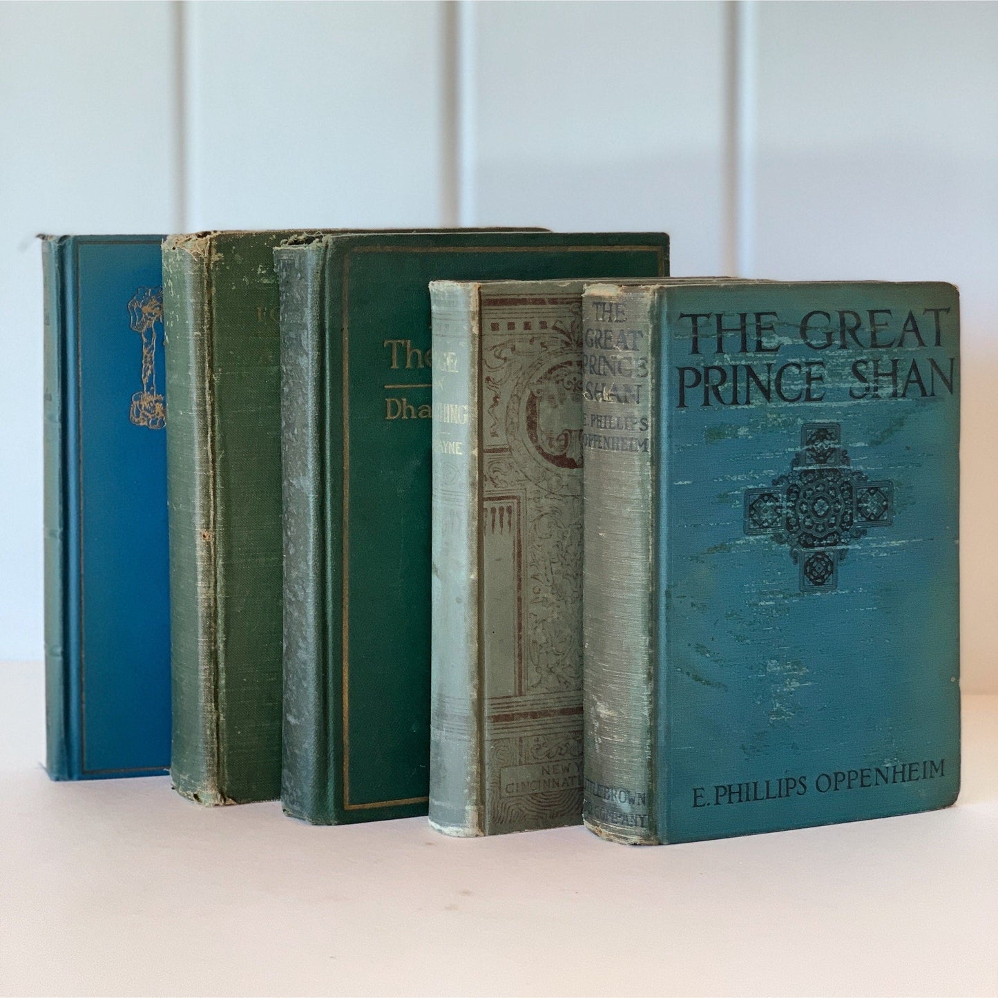 Antique Blue Faded Book Bundle, Bookshelf Decor, Farmhouse Decor, Shabby Book Bundle