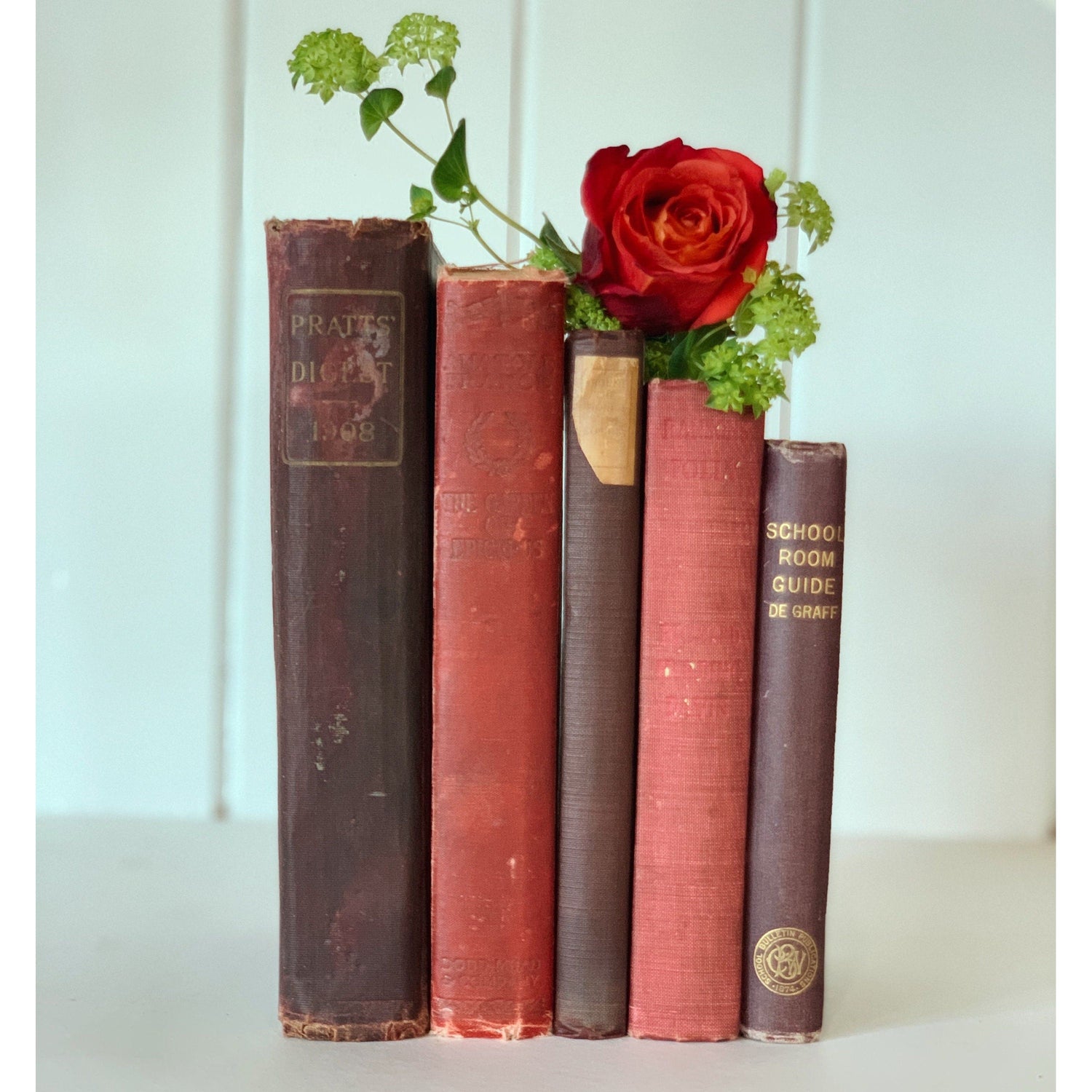 Maroon and Red Vintage Book Set, Mid-Century Books for Shelf Styling
