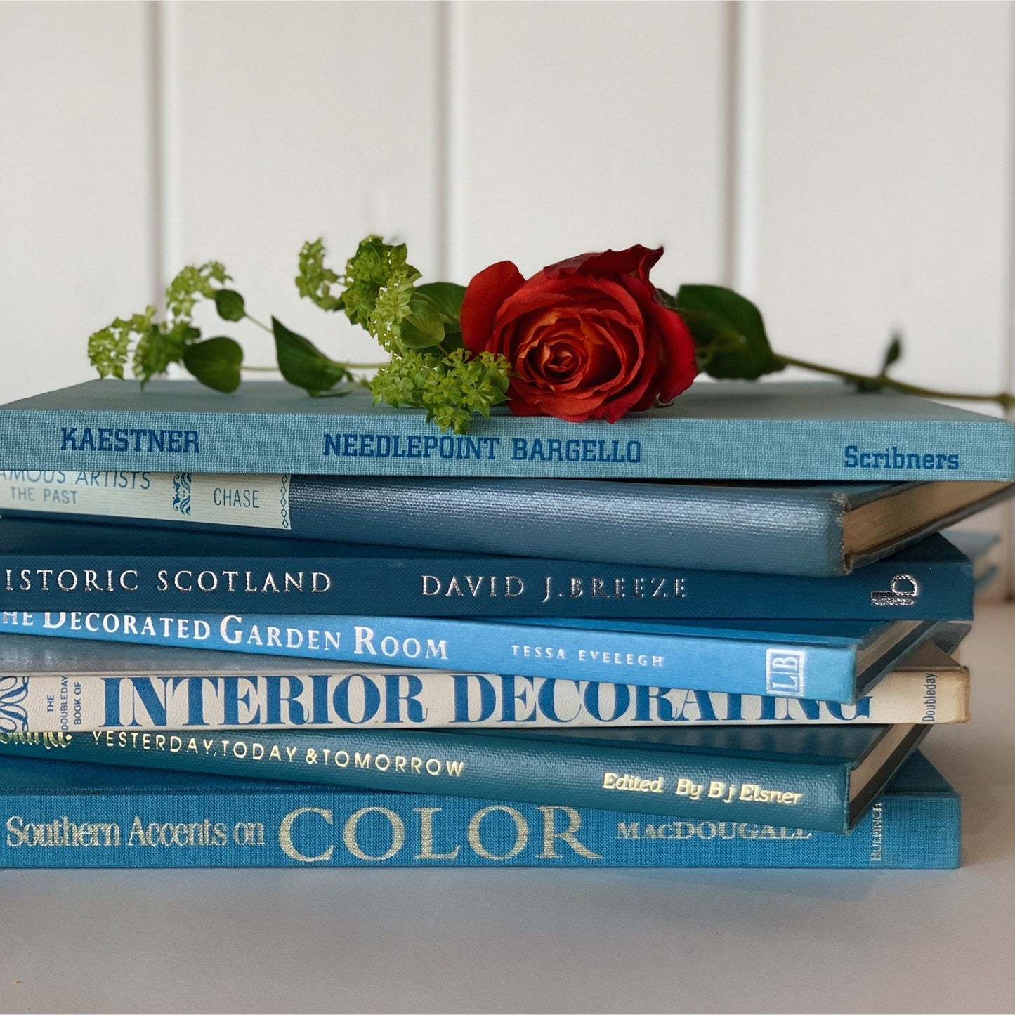 Blue Vintage Coffee Table Books, Spring Decor, Interior Design, Art, Gardening Books