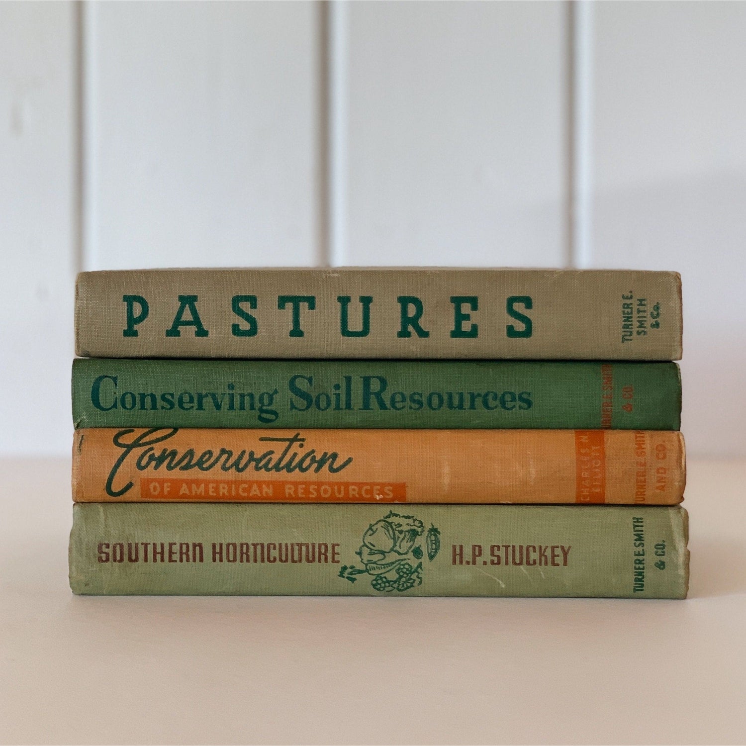 Vintage Green Agriculture School Books for Decor, Playroom Decor, Classroom Prop