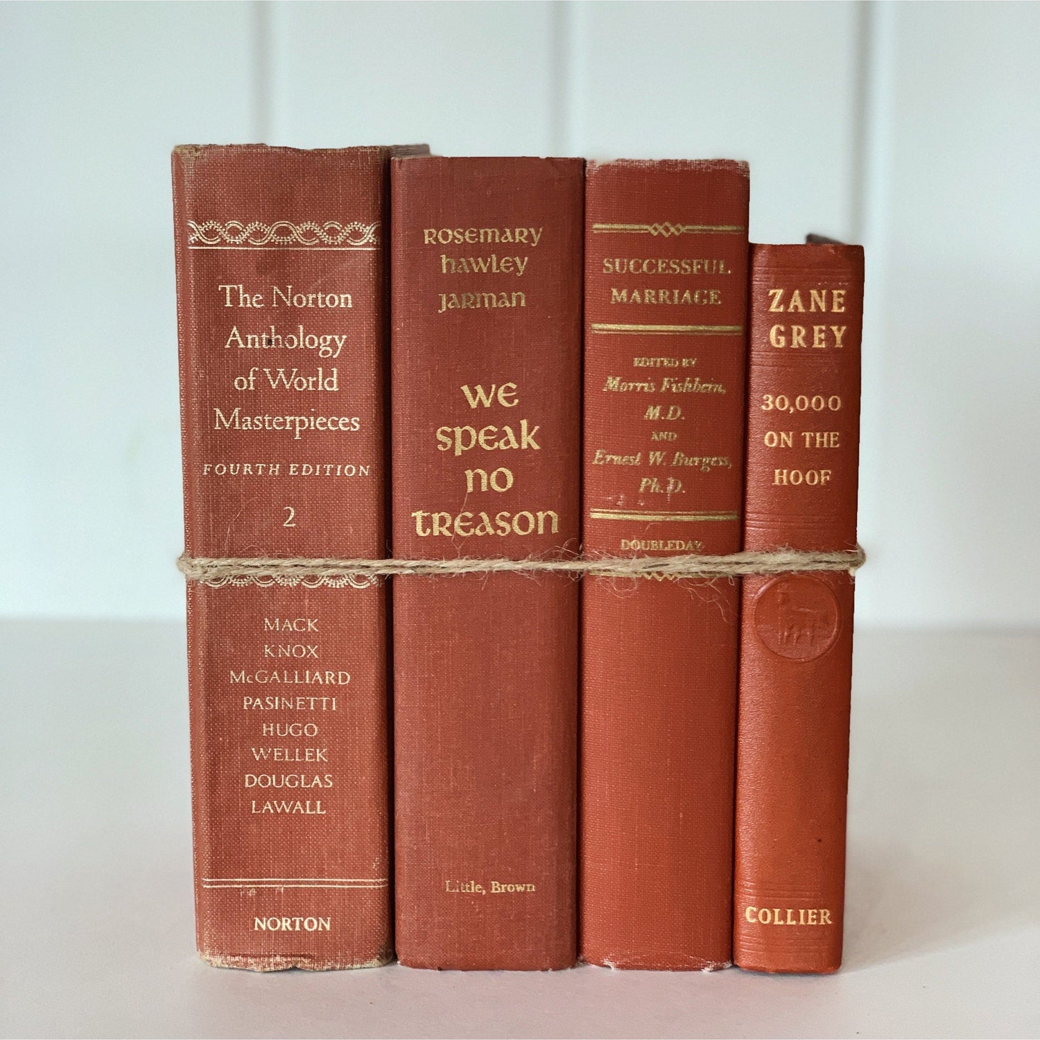 Orange Terra Cotta Decorative Books, Vintage Old Book Decor, Orange Fall Bookshelf Decor