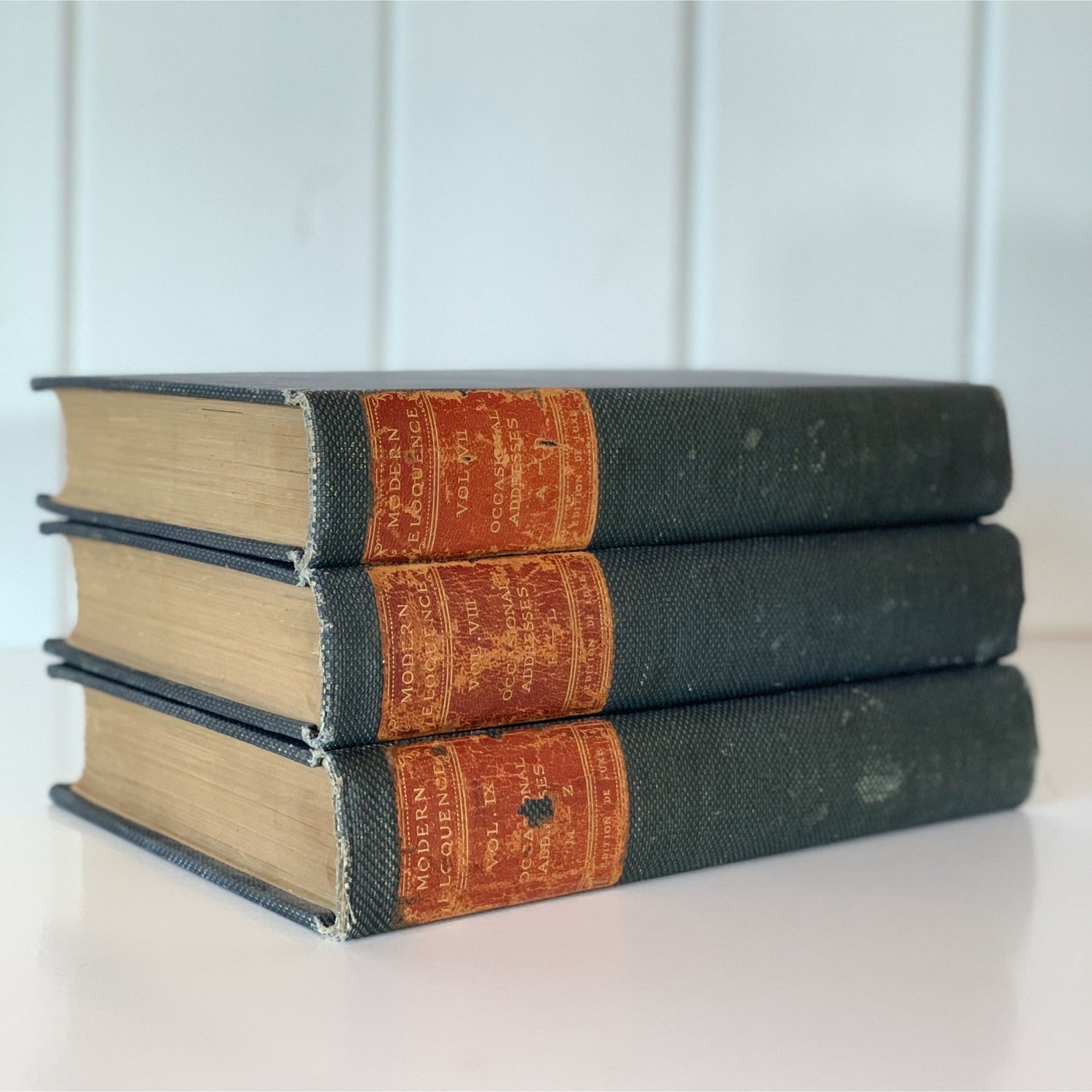 Antique 1900 Blue Decorative Books, Modern Eloquence Partial Set