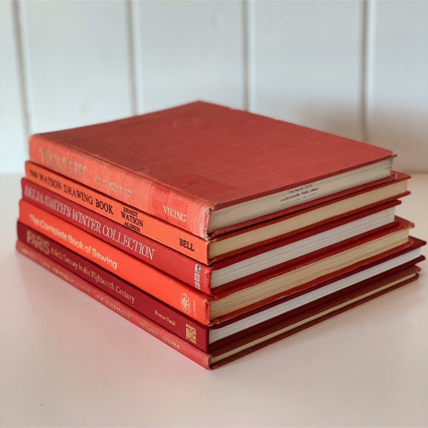 Vintage Coral Red Coffee Table Books for Display, Books By Color, Vintage Book Set