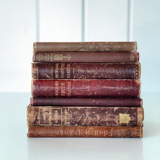 Red Antique Distressed School Book Bundle, Shabby Shelf Styling