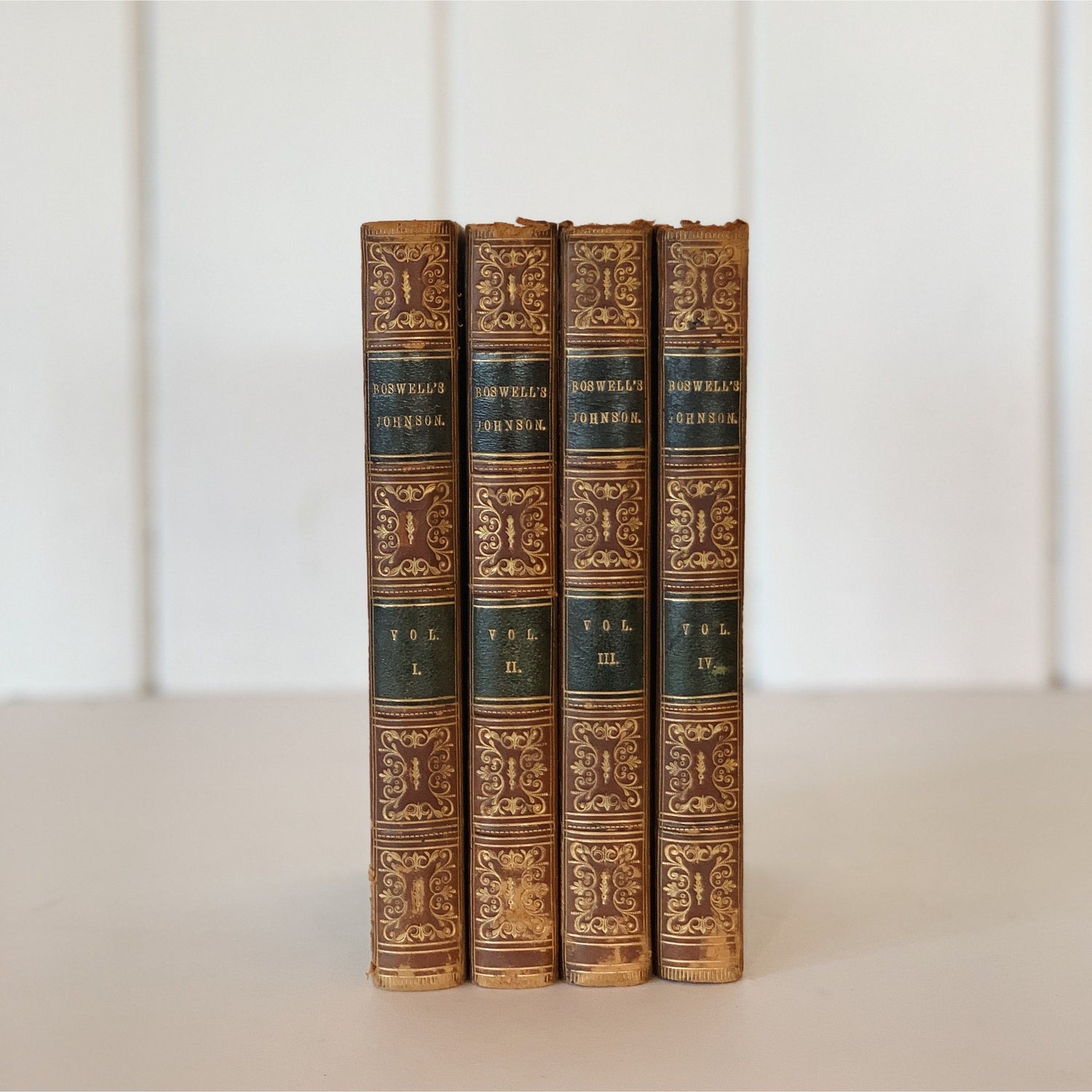 Boswell’s Life of Johnson, Complete Four-Volume Set, 1859, Marbled Leather Bound Books