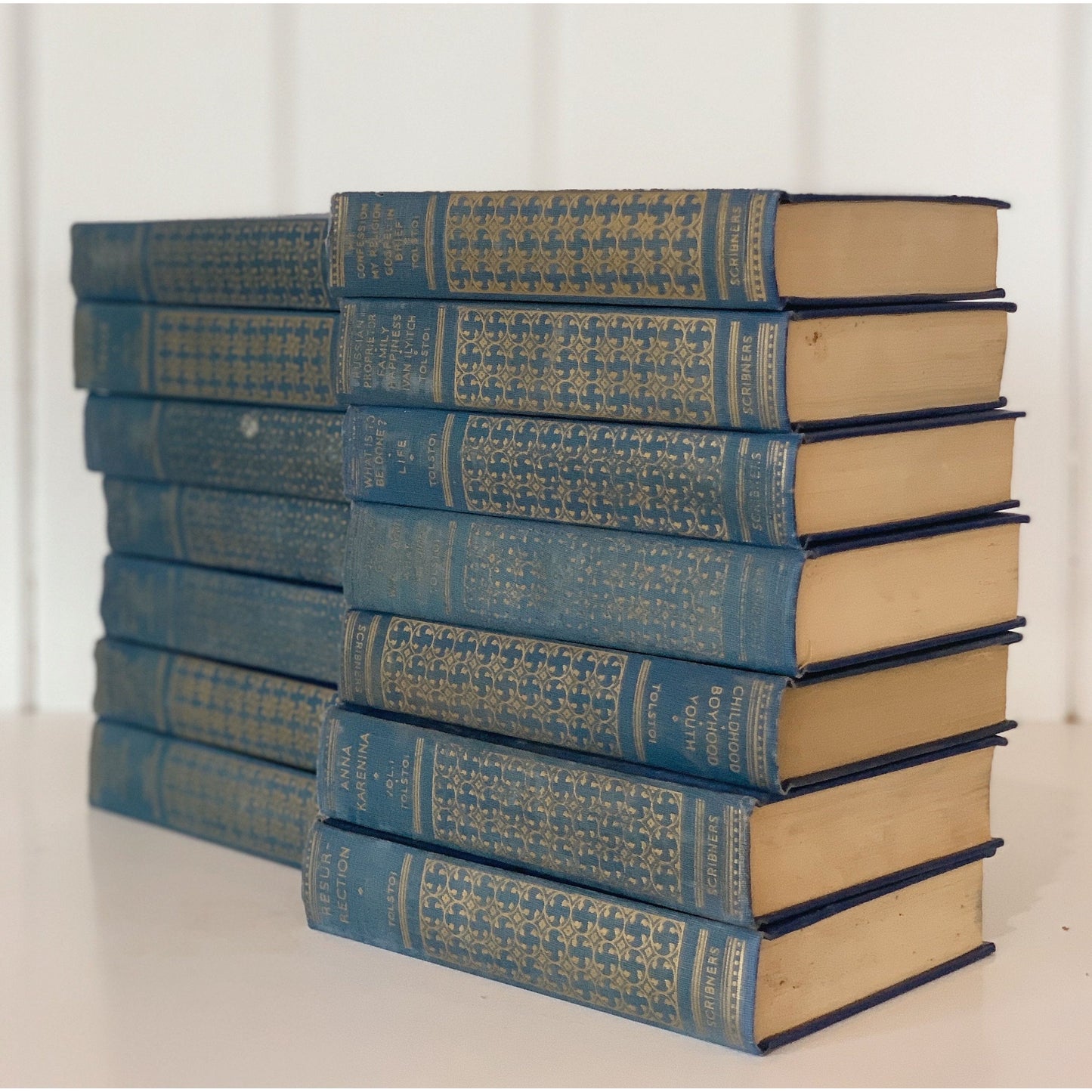 The Works of Lyon N Tolstoi, 14 Volumes, 1929, Blue Antique Book Set, Charles Scribner’s
