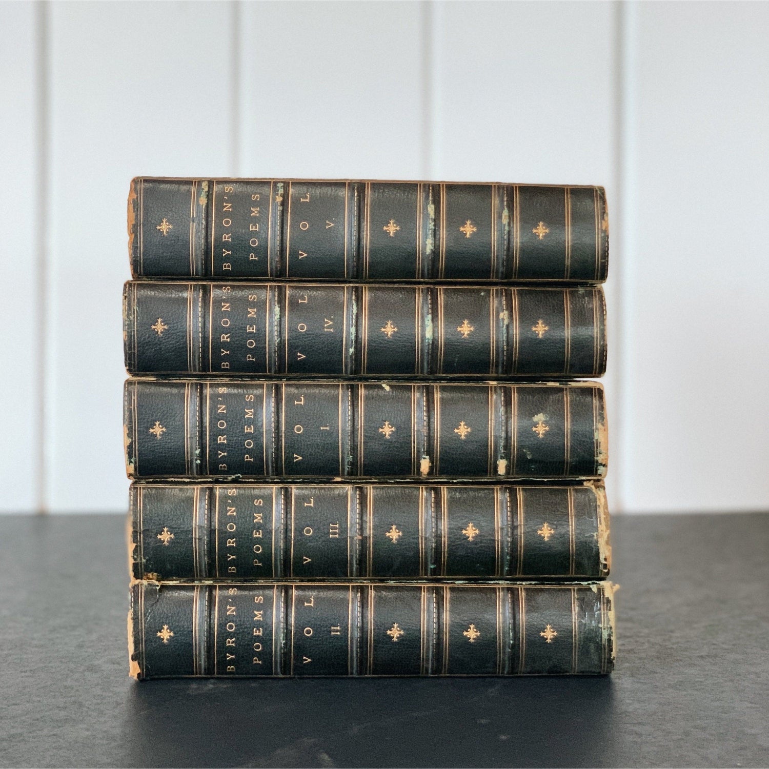 The Poetical Works of Lord Byron With a Memoir, 1860, Five Volume Set, Leather Bound