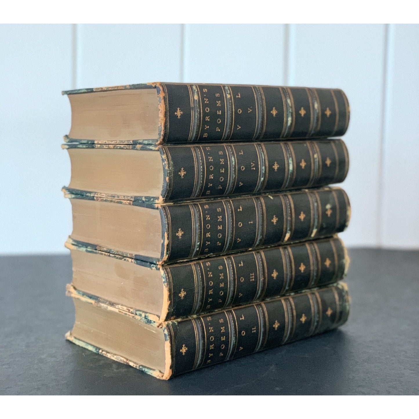 The Poetical Works of Lord Byron With a Memoir, 1860, Five Volume Set, Leather Bound