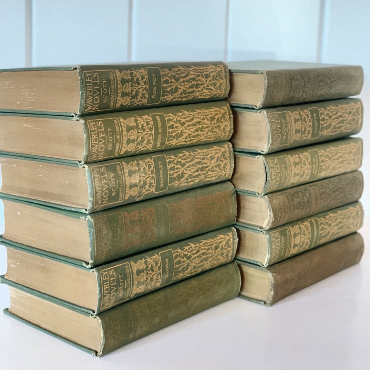 The Waverley Novels, Sir Walter Scott, Andrew Lang Edition, 1894, Antique Large Green Book Set for Shelf Styling