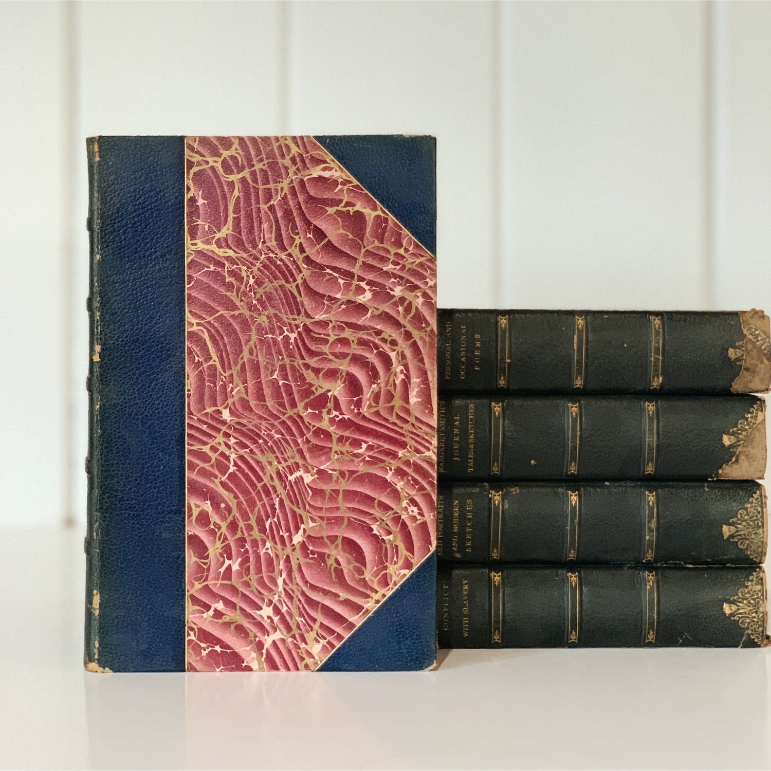 John Greenleaf Whittier In 7 volumes, Riverside Edition, 1894, Leather Antique Book Set