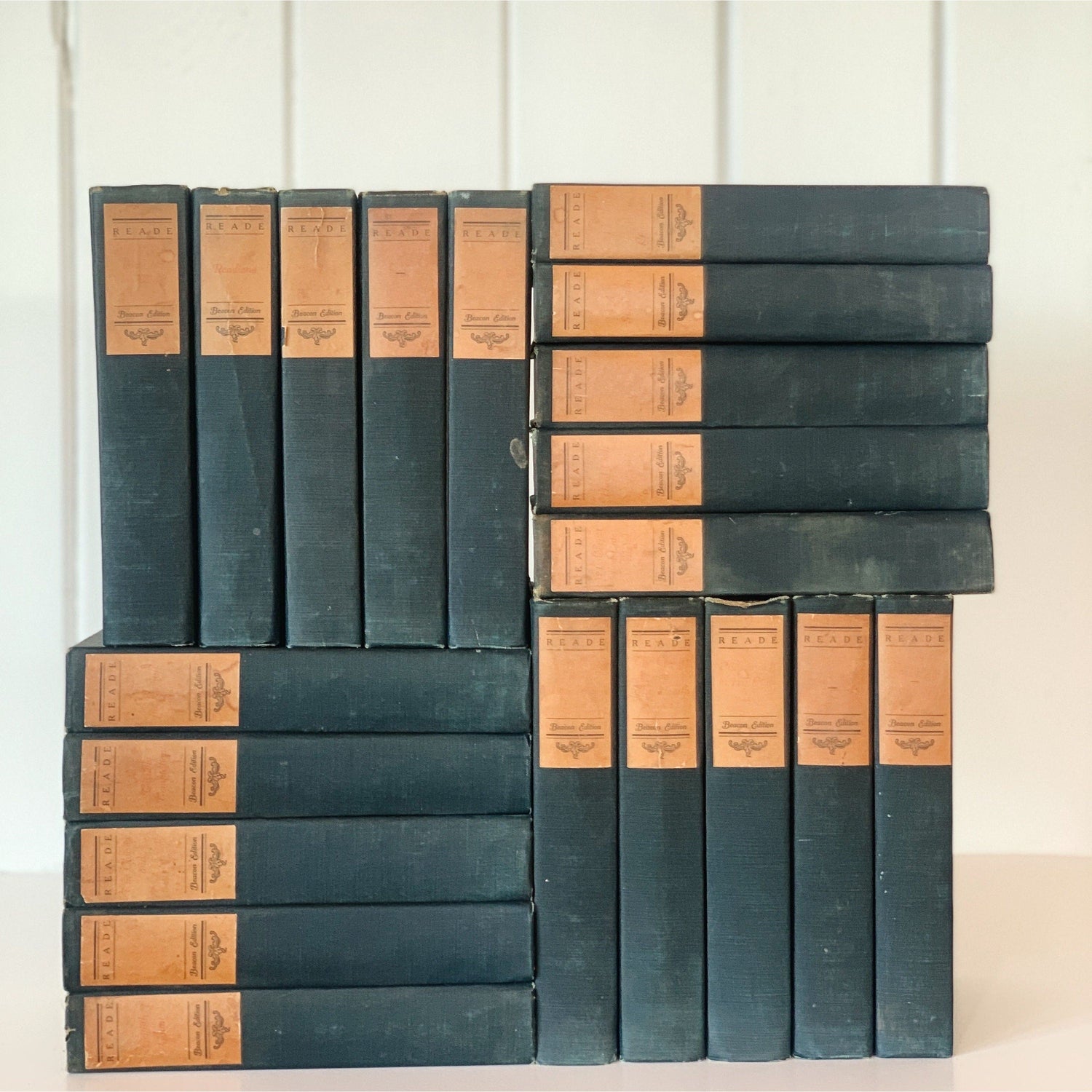Antique Blue Book Set, Charles Reade, Large Dark Blue Complete Set of 20 Volumes, The Beacon Edition