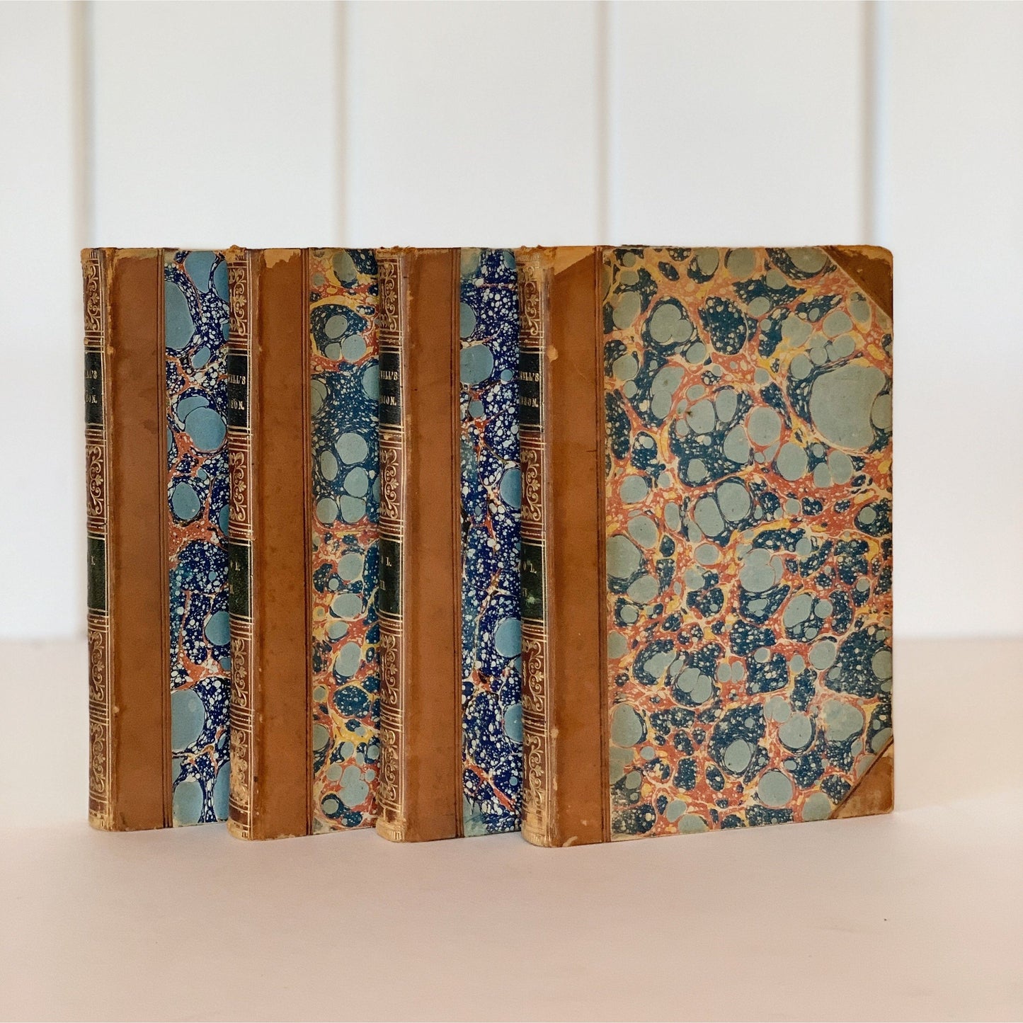 Boswell’s Life of Johnson, Complete Four-Volume Set, 1859, Marbled Leather Bound Books