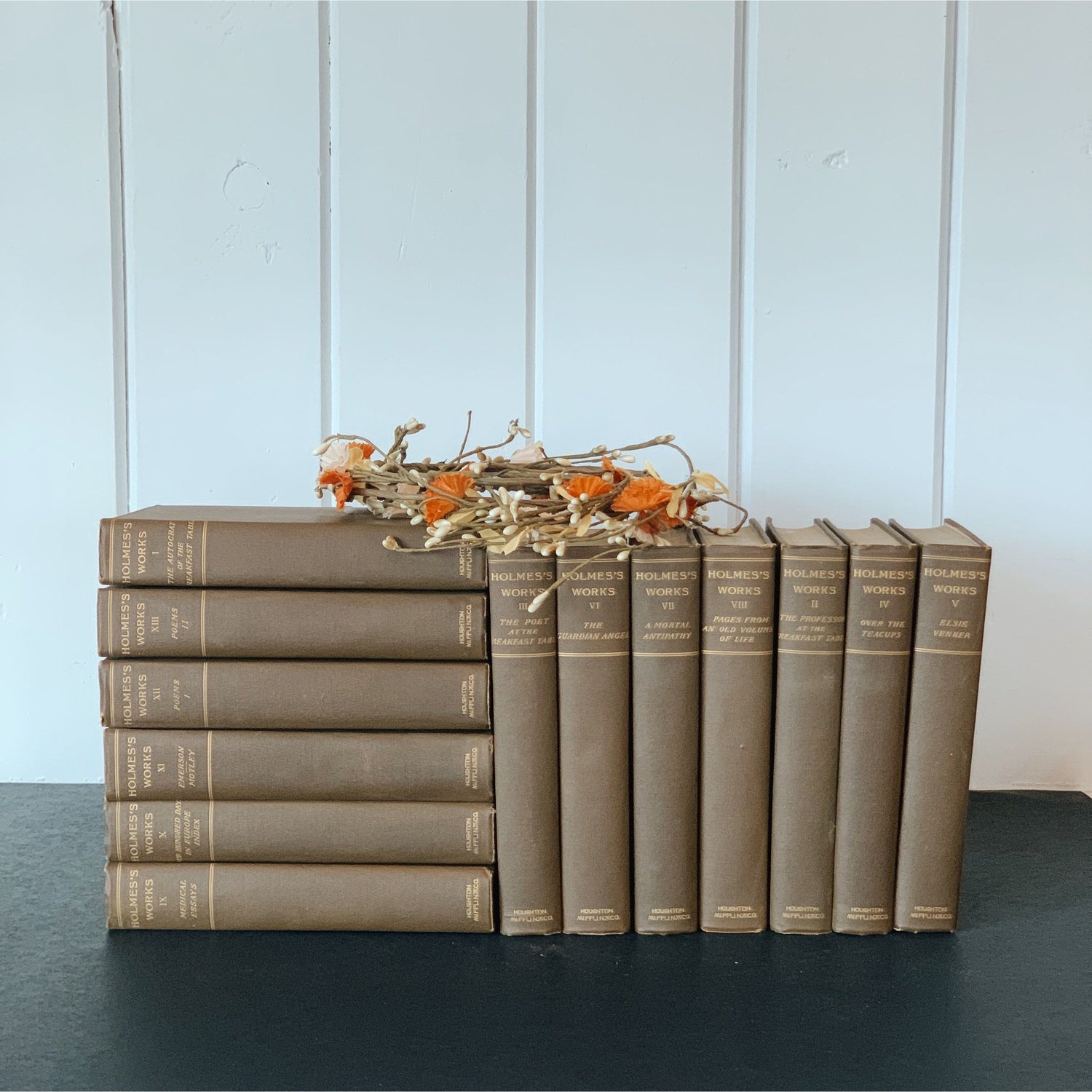 Oliver Wendell Holmes 12 Volume Set, 1892, Riverside Press, Antique Brown Neutral Book Set