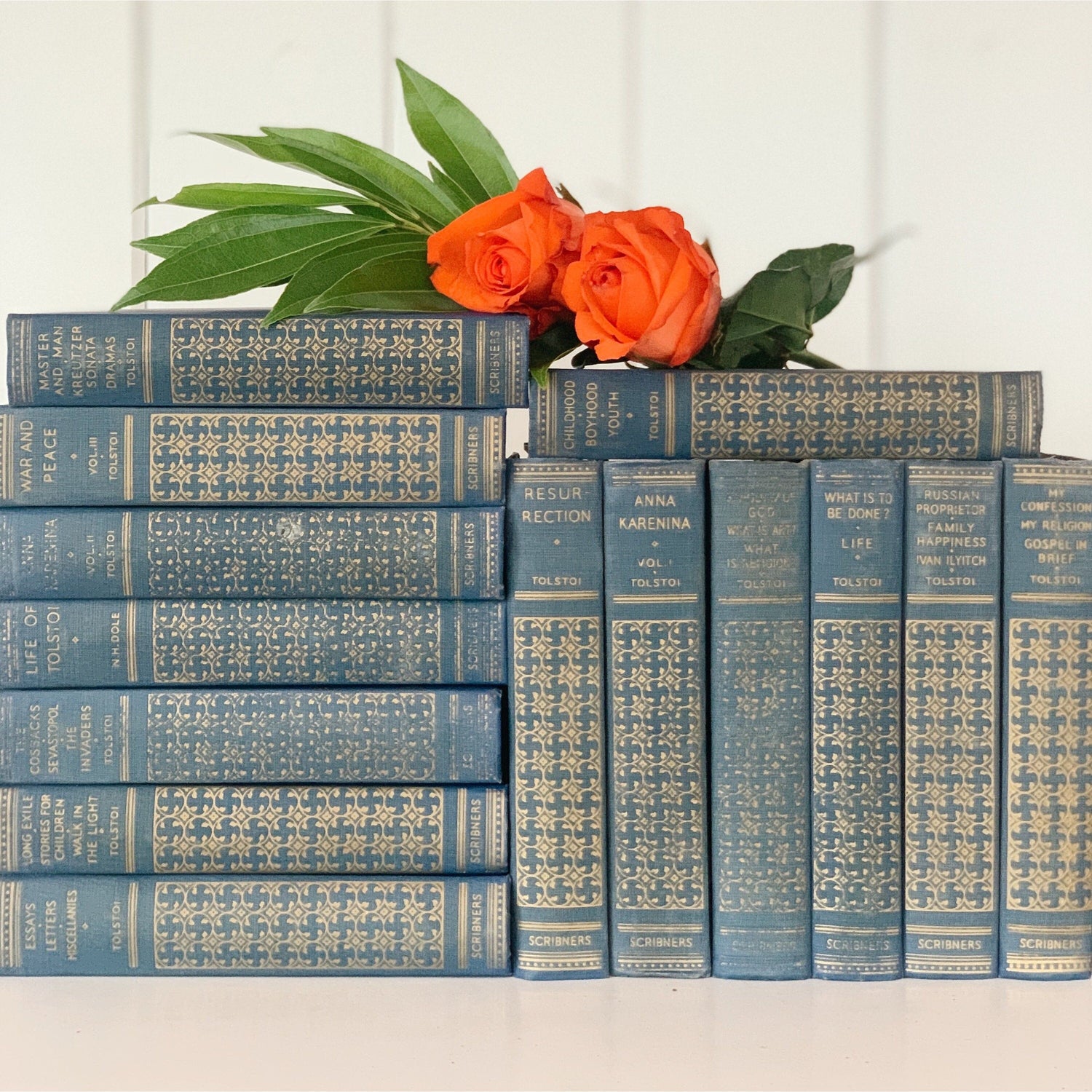 The Works of Lyon N Tolstoi, 14 Volumes, 1929, Blue Antique Book Set, Charles Scribner’s
