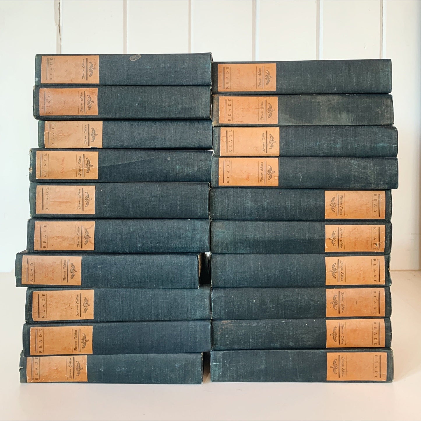 Antique Blue Book Set, Charles Reade, Large Dark Blue Complete Set of 20 Volumes, The Beacon Edition