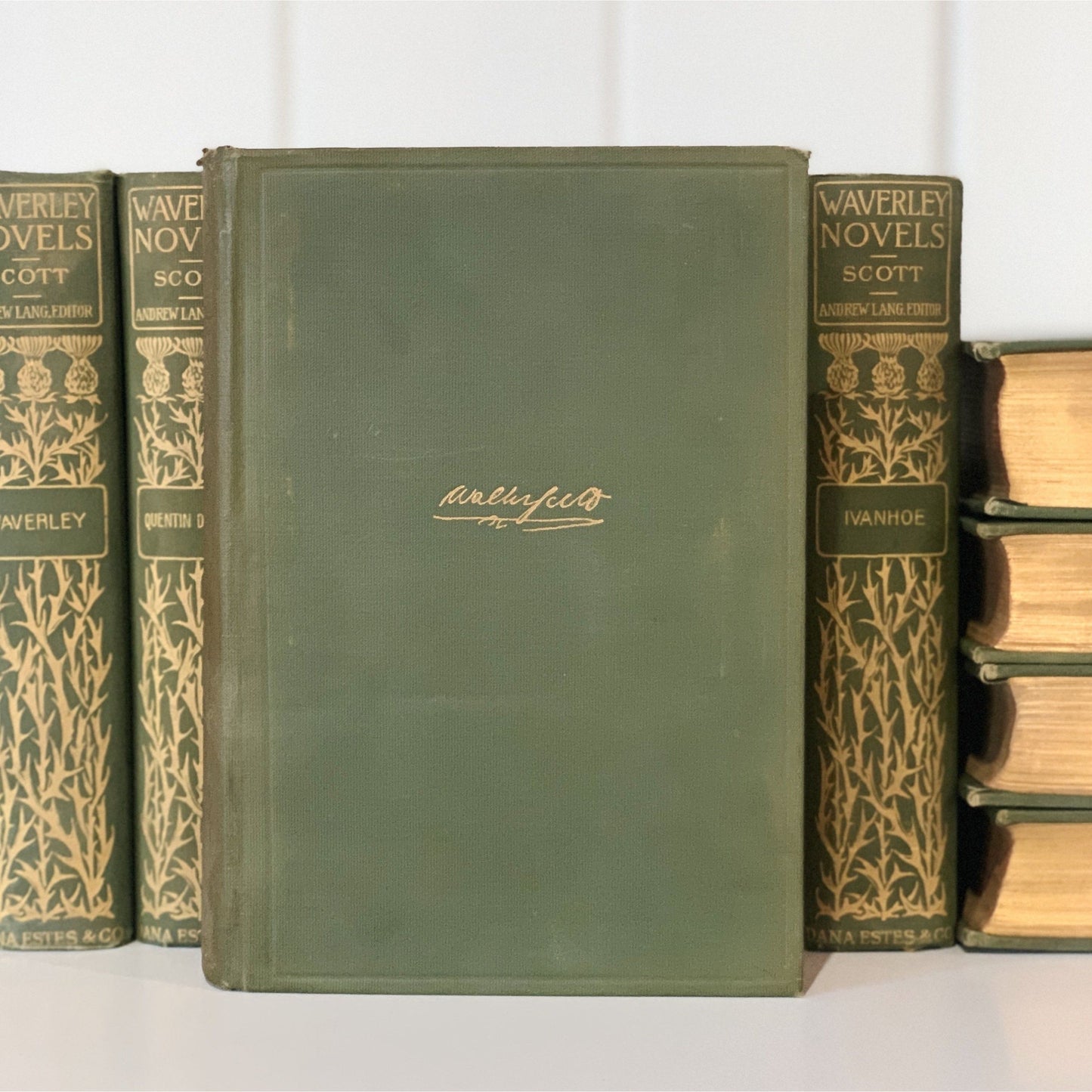 The Waverley Novels, Sir Walter Scott, Andrew Lang Edition, 1894, Antique Large Green Book Set for Shelf Styling
