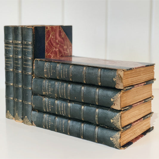 John Greenleaf Whittier In 7 volumes, Riverside Edition, 1894, Leather Antique Book Set