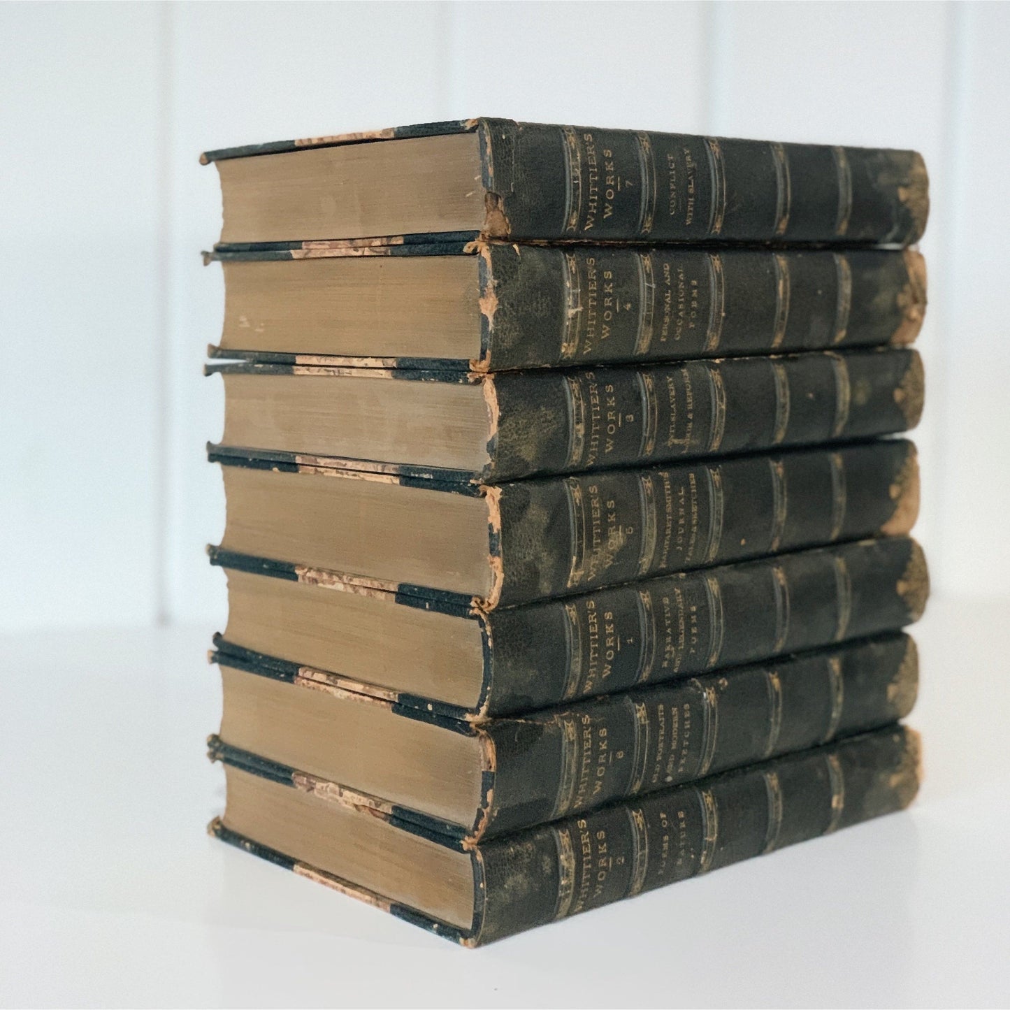 John Greenleaf Whittier In 7 volumes, Riverside Edition, 1894, Leather Antique Book Set