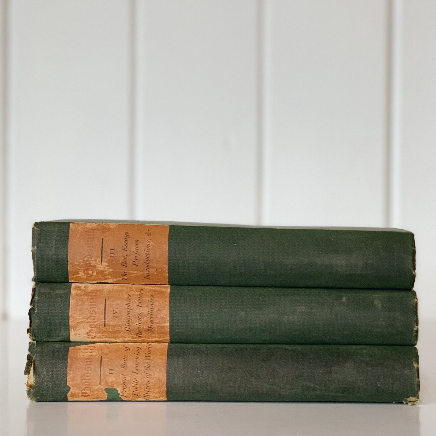 The Works of Oliver Goldsmith, Antique Green Books for Shelf Styling, 1881
