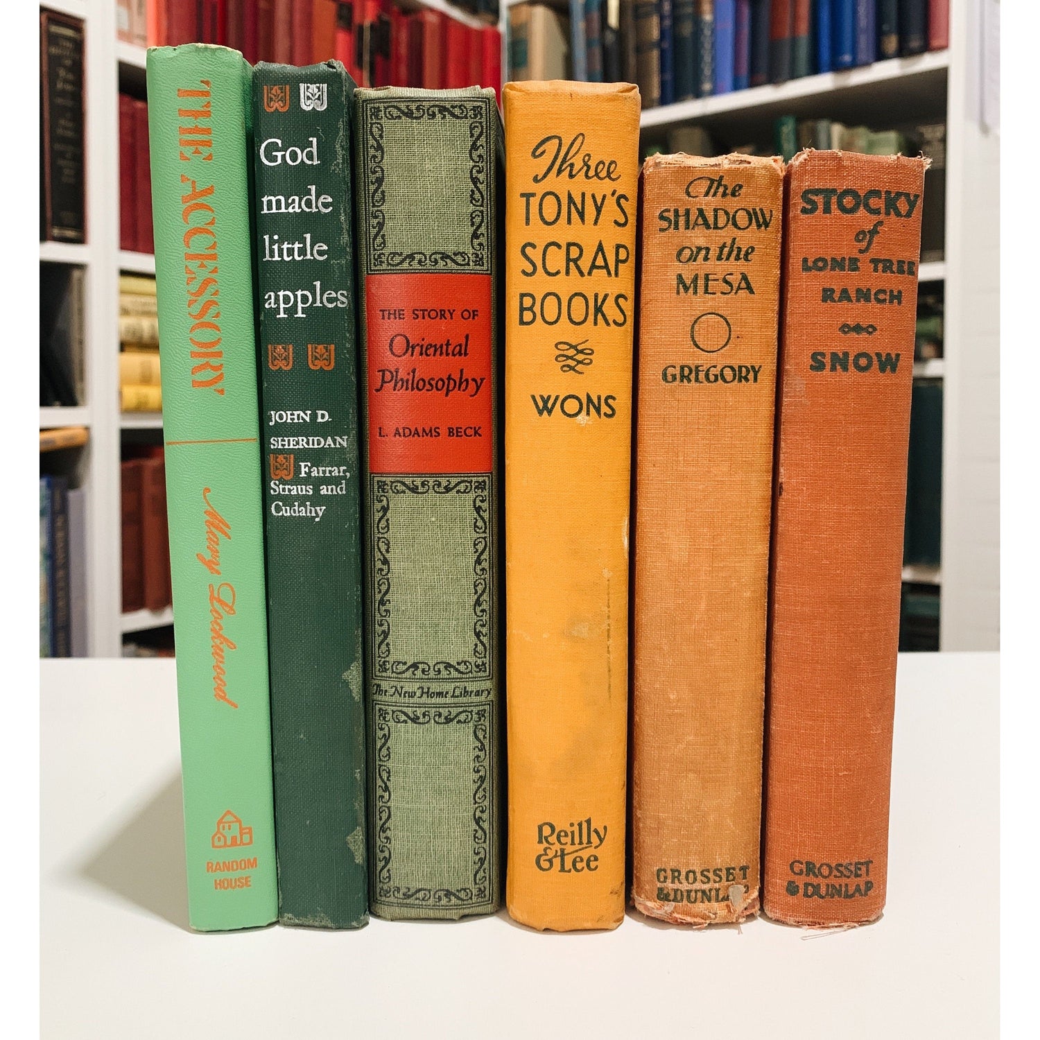 Vintage Decorative Green and Orange Cozy Book Bundle for Shelf Styling