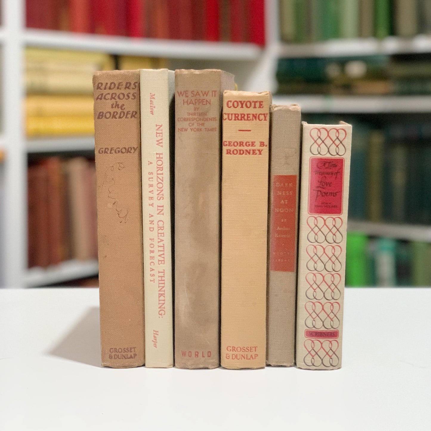 Vintage Decorative Beige and Red Book Cozy Neutral Book Bundle, Mid Century Modern