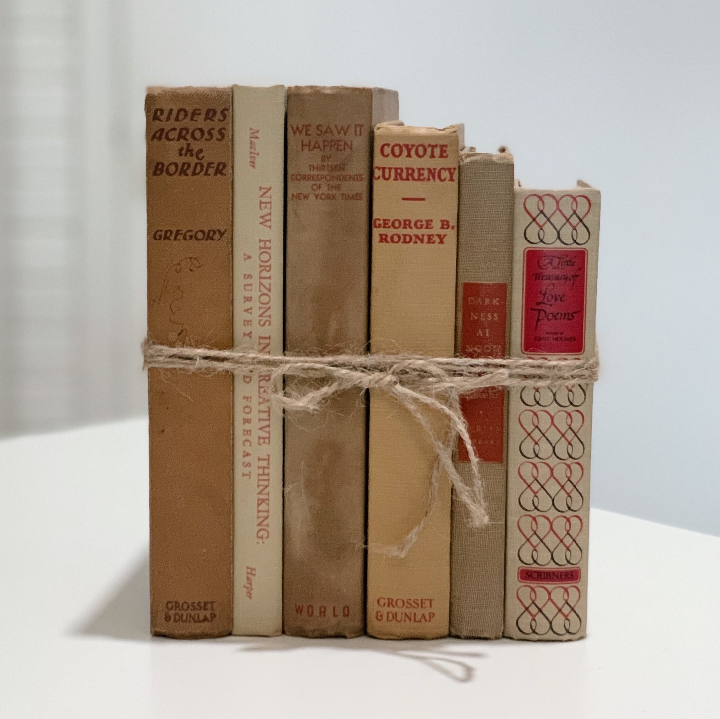 Vintage Decorative Beige and Red Book Cozy Neutral Book Bundle, Mid Century Modern