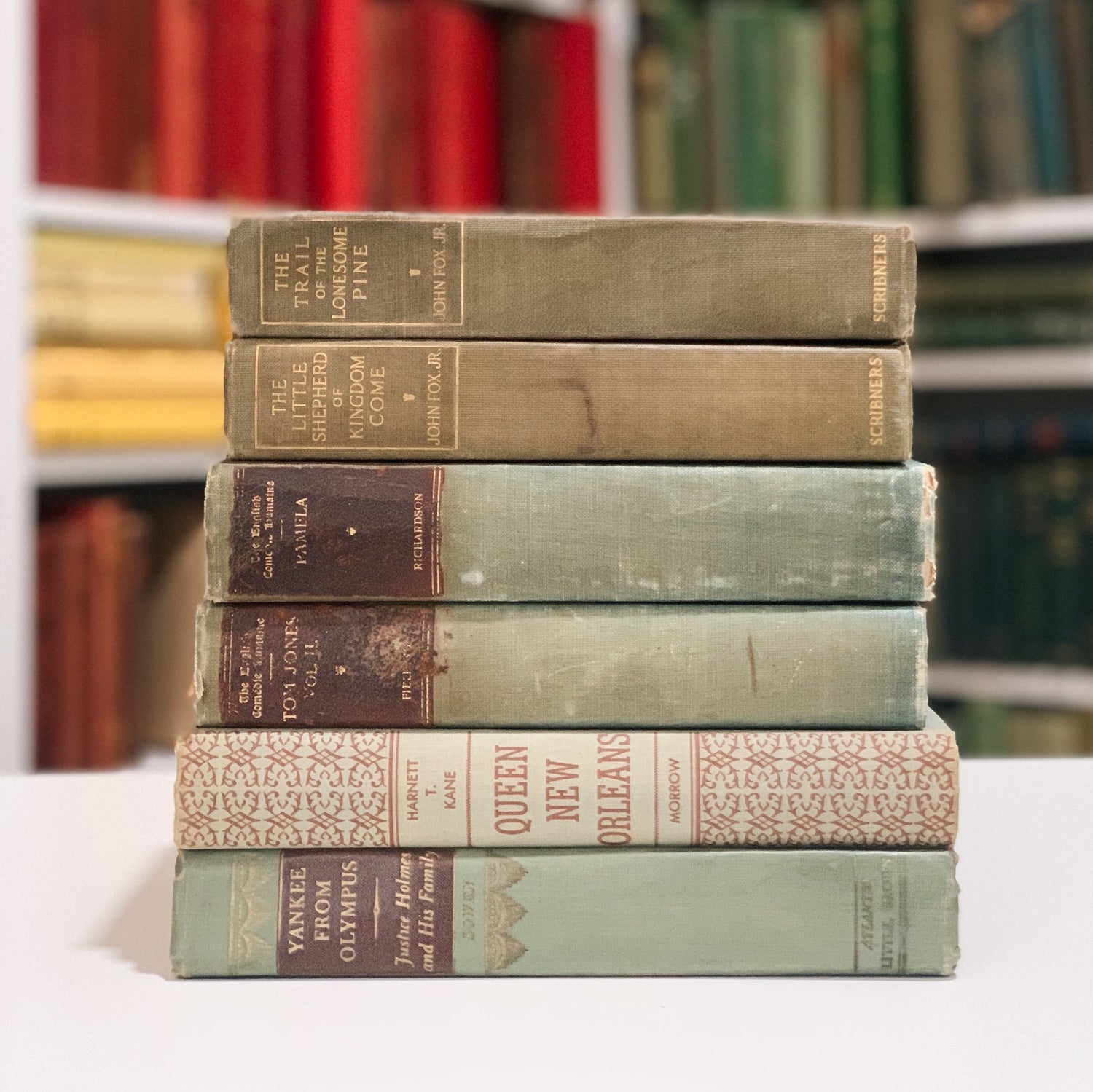 Vintage Antique Olive Green Books for Bookshelf Decor, Vintage Books By Color