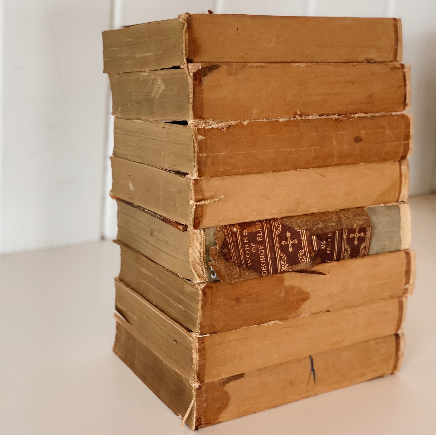 Unbound and Distressed Books for Decor - The Works of George Eliot, Nottingham Society, 8 Volume Complete Set, 1800s