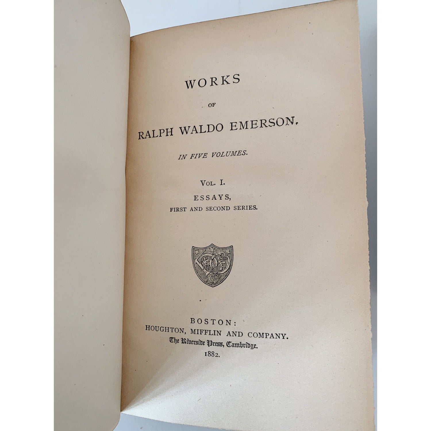 Works of Ralph Waldo Emerson in Five Volumes, 1882, Leather Bound Book Set