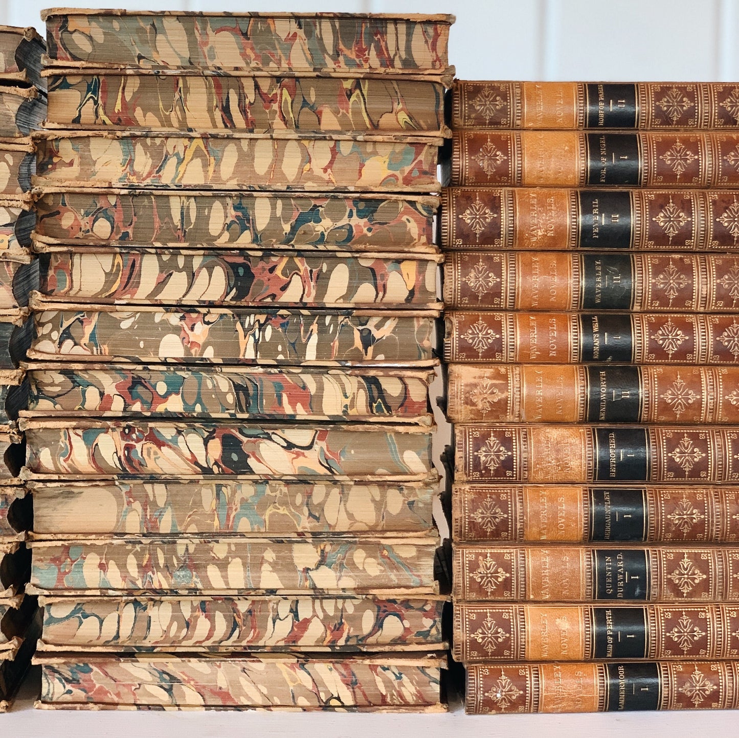 Waverley Novels, Sir Walter Scott, Household Edition, Leather-Bound 1859 Book Set, Ticknor and Fields, 47 Volumes, Huge Book Set