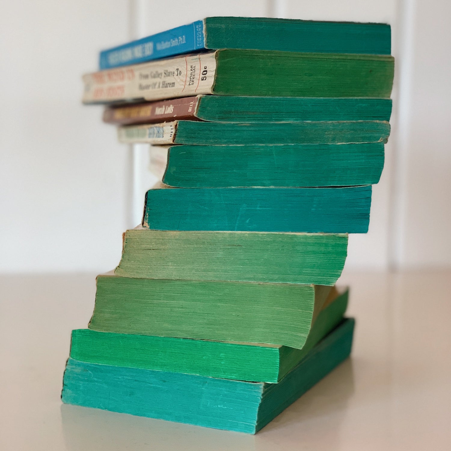 Vintage Paperback Classic Books, Teal Green Page Edges, Retro 1960s Shelf Styling
