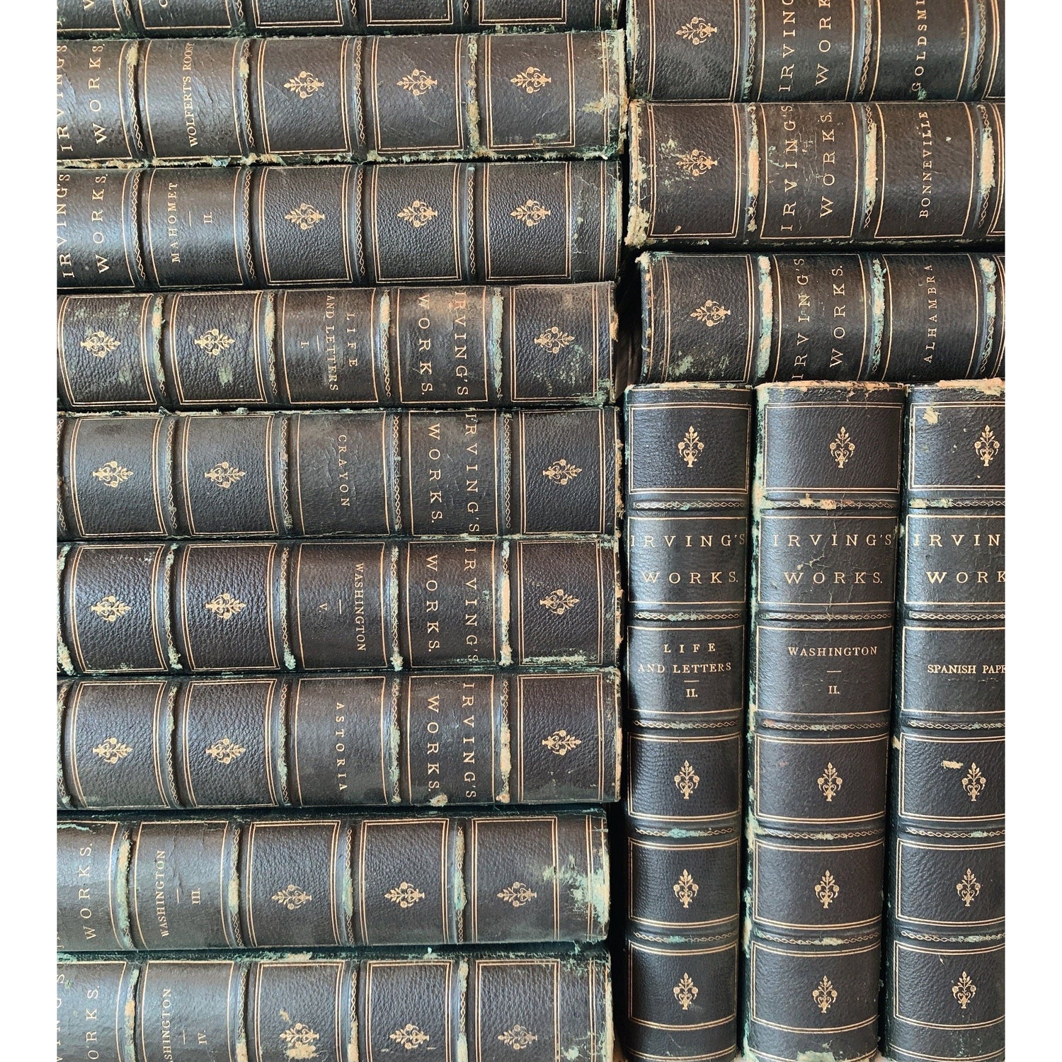 Washington Irving Book Set, Geoffrey Crayon Edition, 1868, Leather-Bound