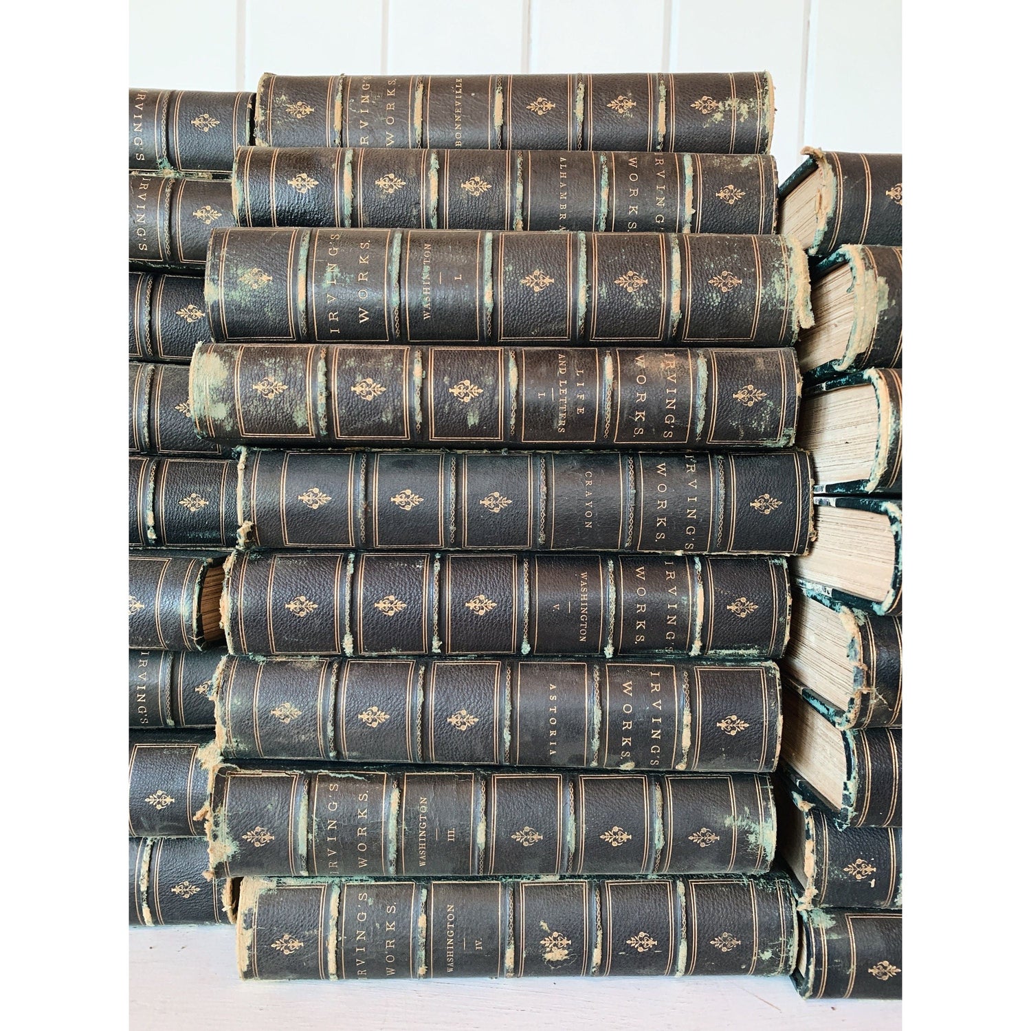 Washington Irving Book Set, Geoffrey Crayon Edition, 1868, Leather-Bound