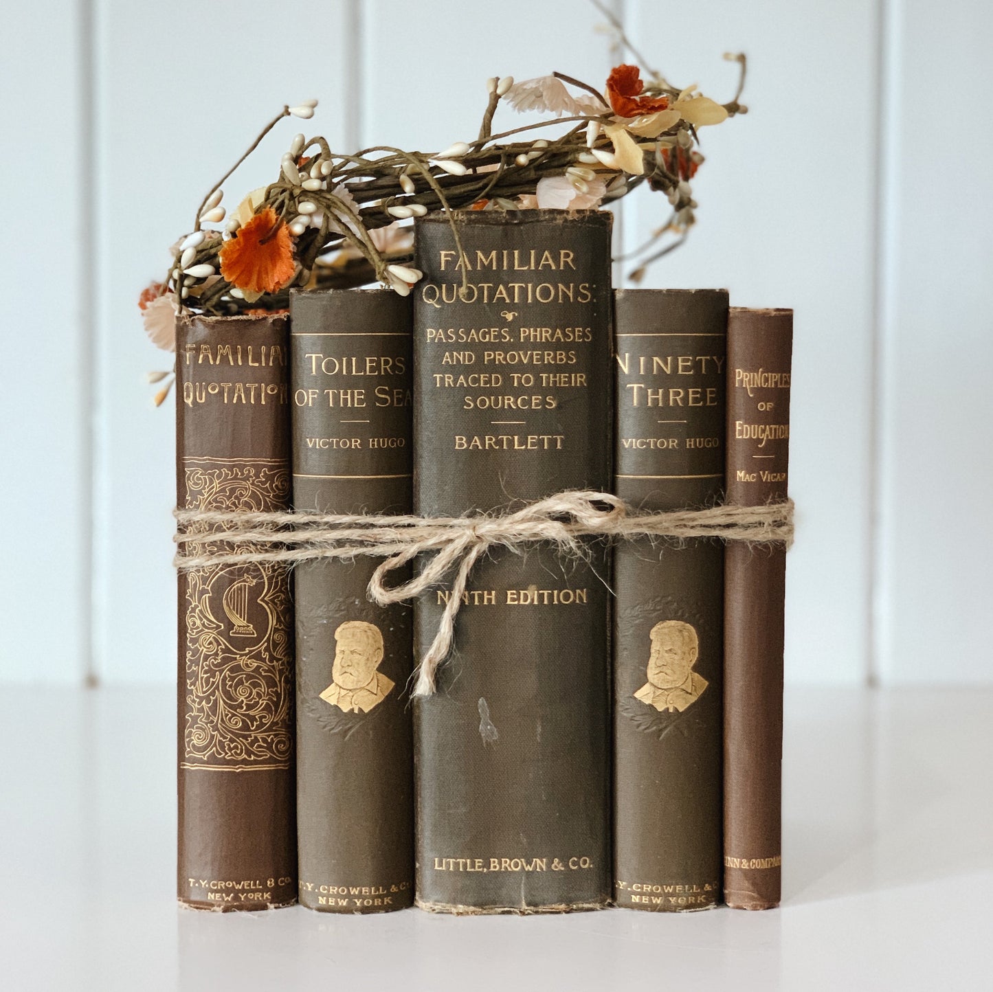 Antique Brown and Gold Decorative Book Set, Bookshelf Decor, Ornate Old Books