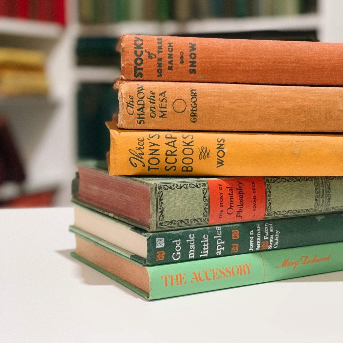 Vintage Decorative Green and Orange Cozy Book Bundle for Shelf Styling