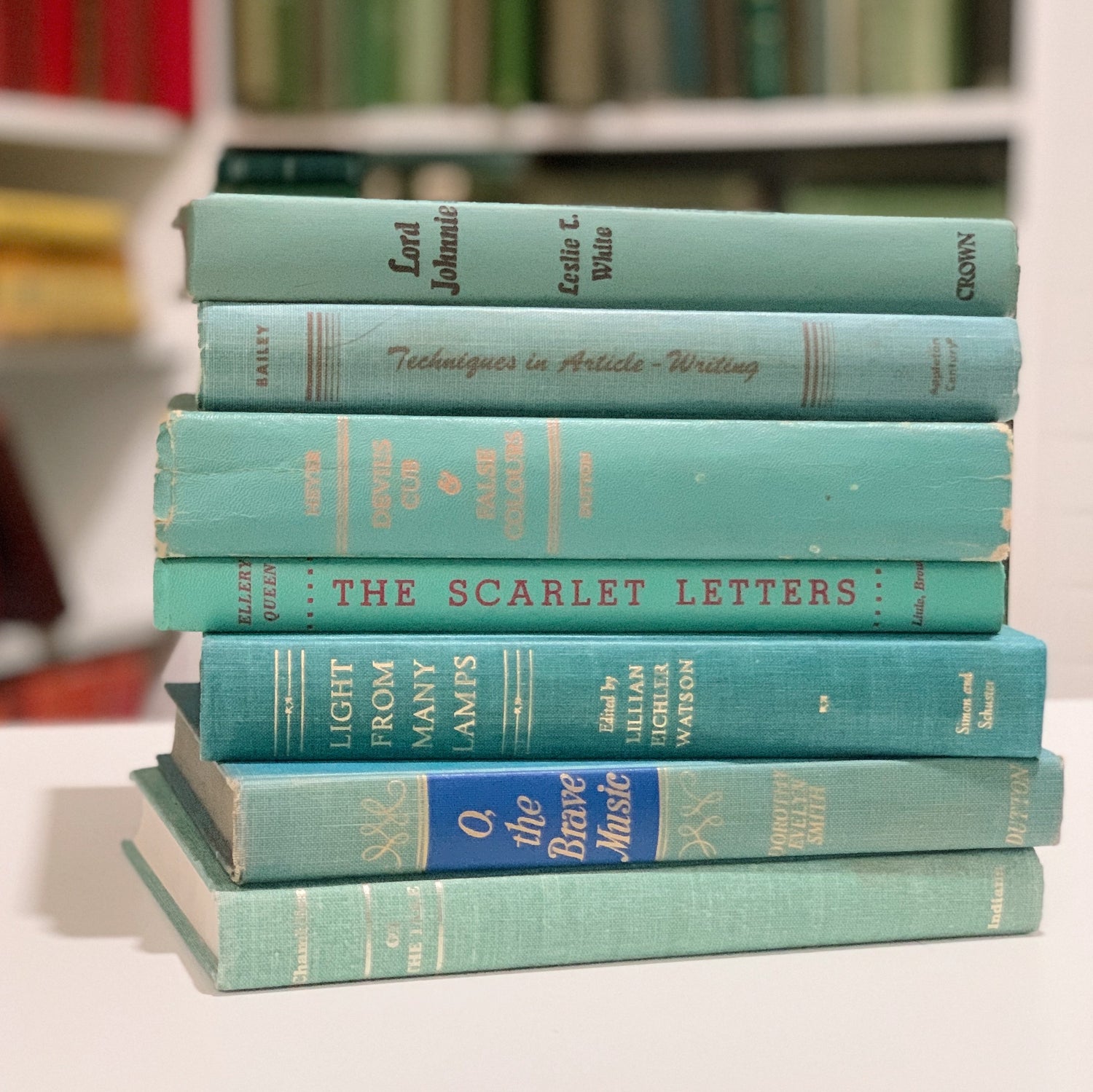 Vintage Blue Green, Sea green Book Collection for Farmhouse Shelf Decor, Beach House Decor